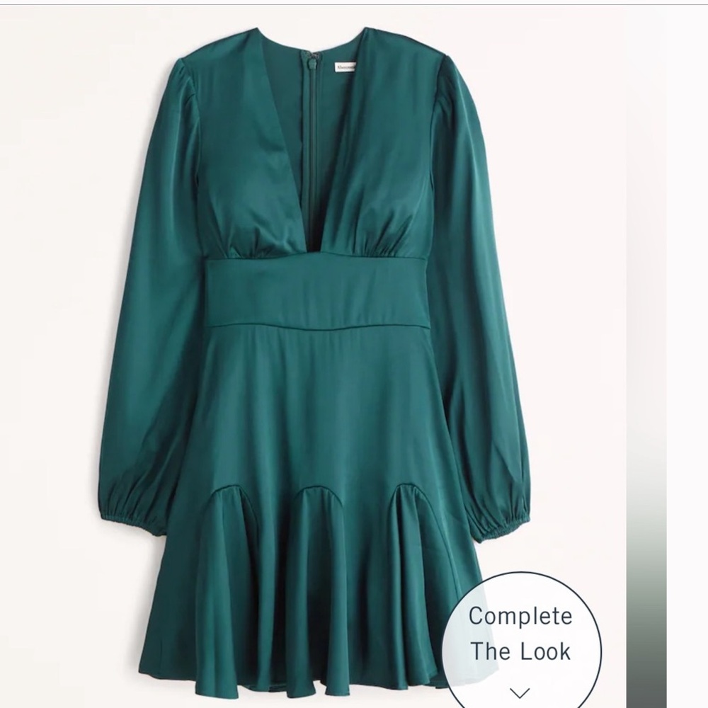 Abercrombie & Fitch Long Sleeve Plunge Satin Mini Dress